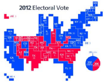 Electoral College 2012 Votes Cartogram